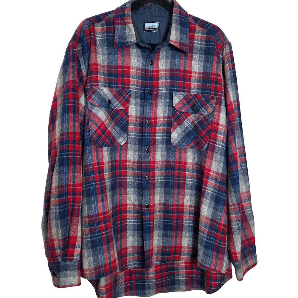 Vintage Fieldmaster Wool Plaid Shirt Jacket Tall XL Red & Blue‎